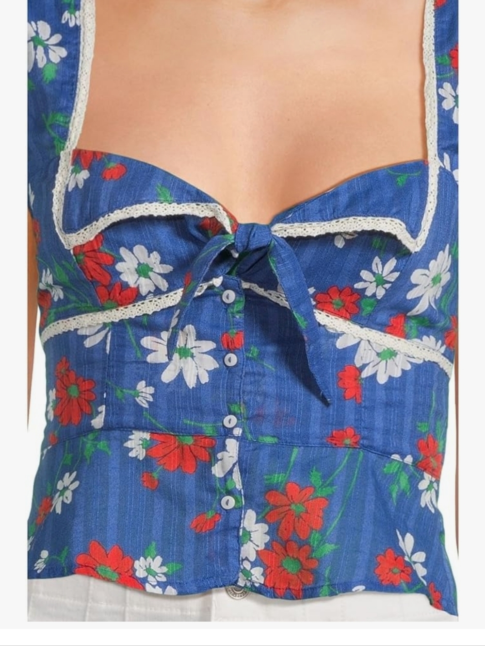 Free People Call Me Baby Blouse Blue Daisy Size L - Picture 4 of 7